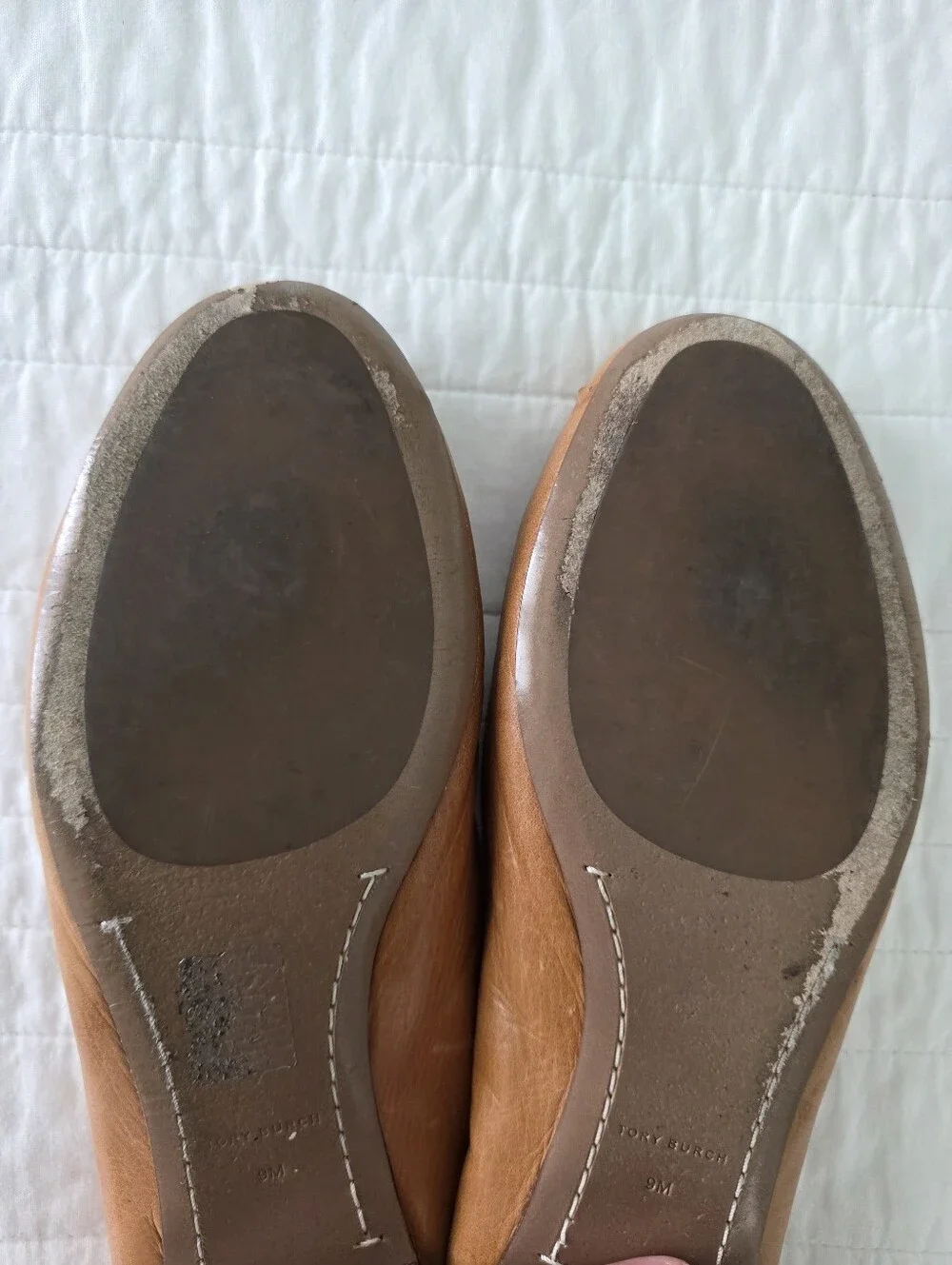 Tory Burch Multi Logo Tan Leather Reva Ballet Flats Size 9